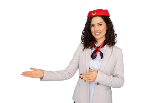 Confident young Latina flight attendant in uniform