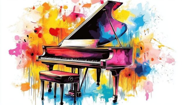 colorful grand piano painting, musical instrument clip art preview