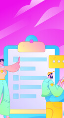 Invite friends to conduct questionnaire flat vector concept operation hand drawn illustration
