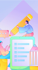 Invite friends to conduct questionnaire flat vector concept operation hand drawn illustration
