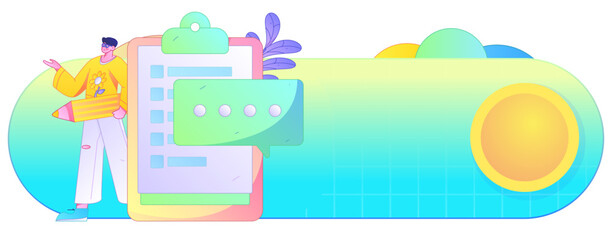 Fototapeta premium Invite friends to conduct questionnaire flat vector concept operation hand drawn illustration 