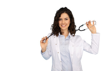 Portrait of a cheerful Latina doctor with a stethoscope