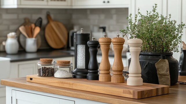 Stylish Kitchen Counter with Spices and Herb Planter Display