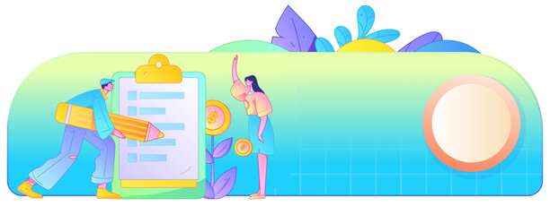 Invite friends to conduct questionnaire flat vector concept operation hand drawn illustration
