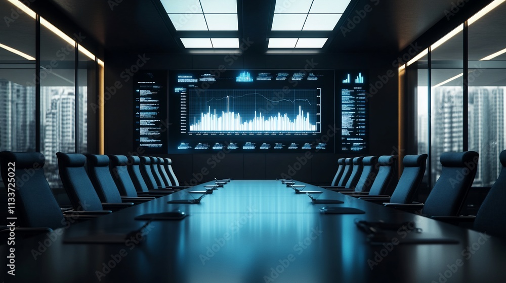 Aufkleber modern conference room with data visualization on display.