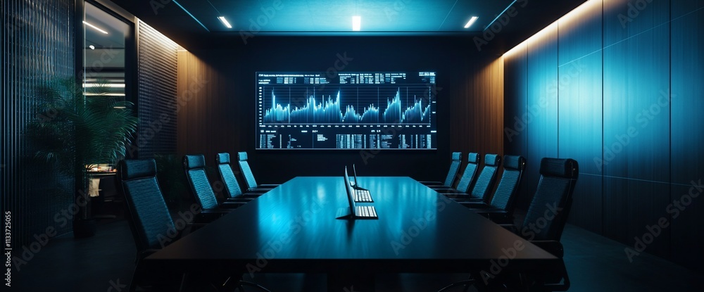 Poster Modern conference room with data visualization on display.
