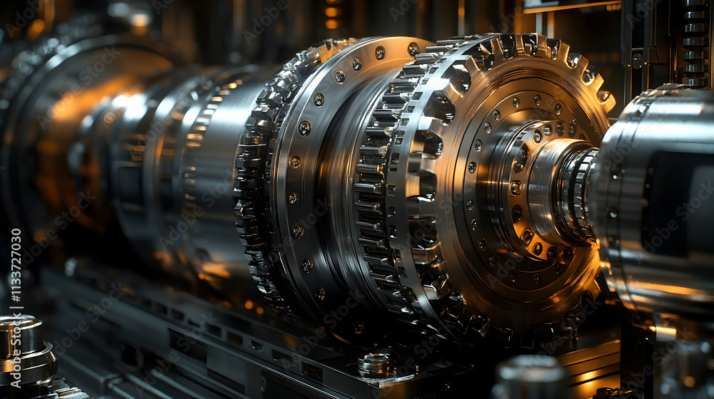 Poster close-up of intricate mechanical components showcasing precision engineering.