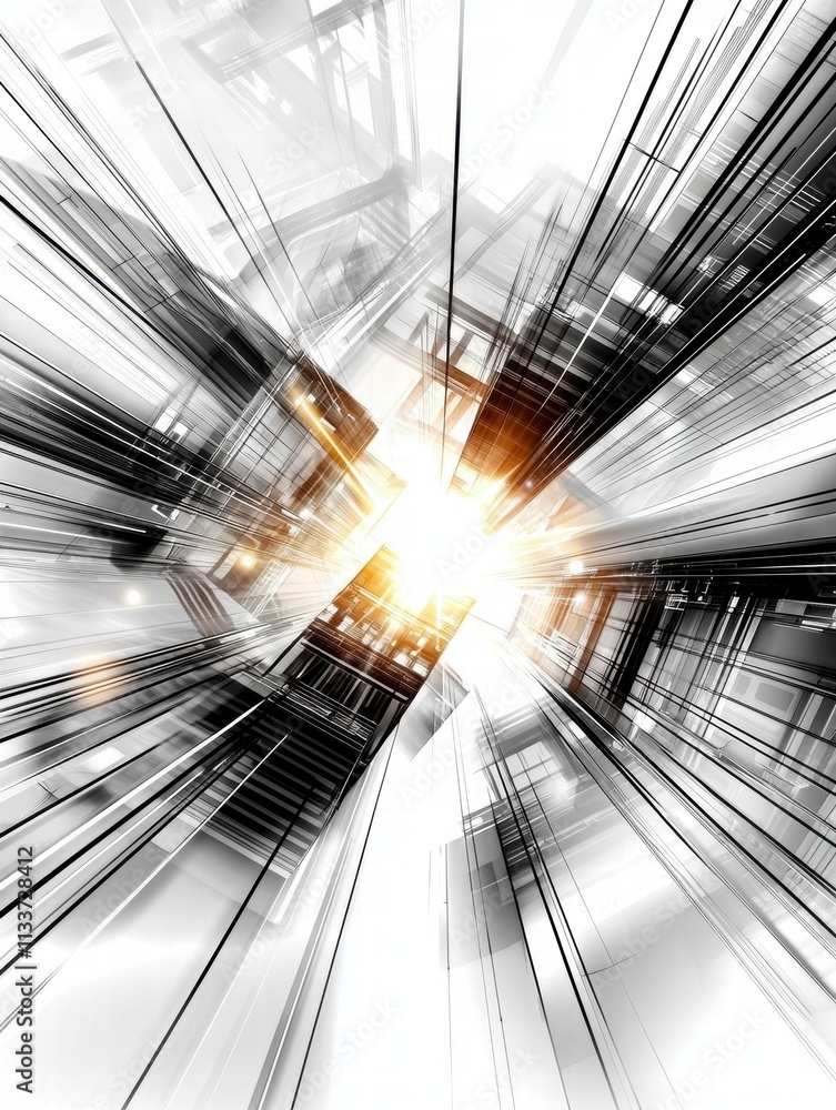 Poster abstract architectural lines converging towards light