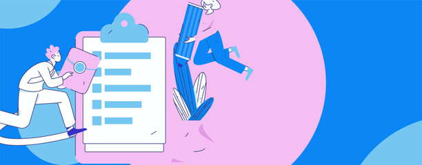 Invite friends to conduct questionnaire flat vector concept operation hand drawn illustration
