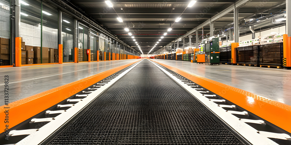 Poster automated warehouse conveyor system, efficient material handling for optimized logistics and distrib