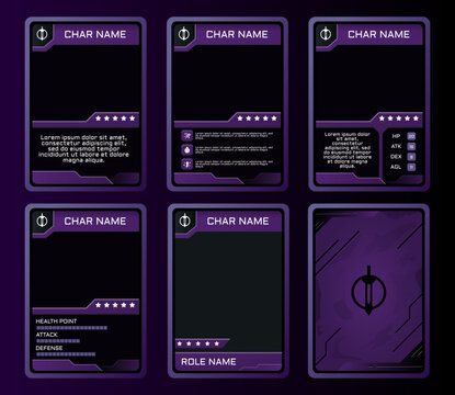 modern military themed card game template with purple-black color. card template, border template, full set card