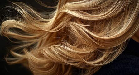 Fototapeta premium A woman's long blonde hair is shown in a close up