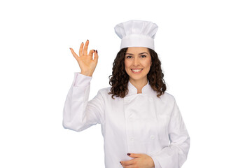 Young Latina chef in professional uniform smiling confidently