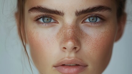 Fototapeta premium A woman with green eyes. She has a light brown hair