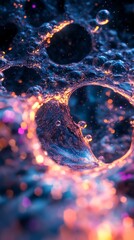 a close up of a liquid droplet with bubbles