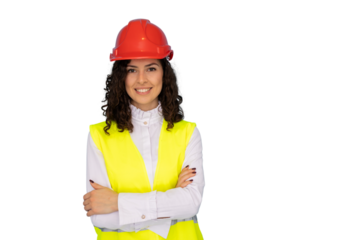 Young Latina construction specialist in protective work gear