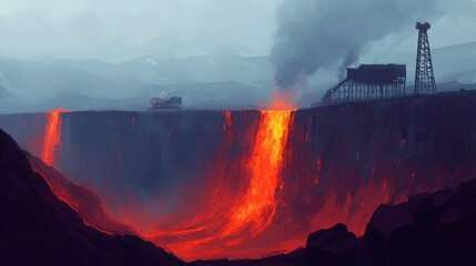 Fototapeta premium Dramatic Eruption of Lava Flowing from Volcanic Landscape