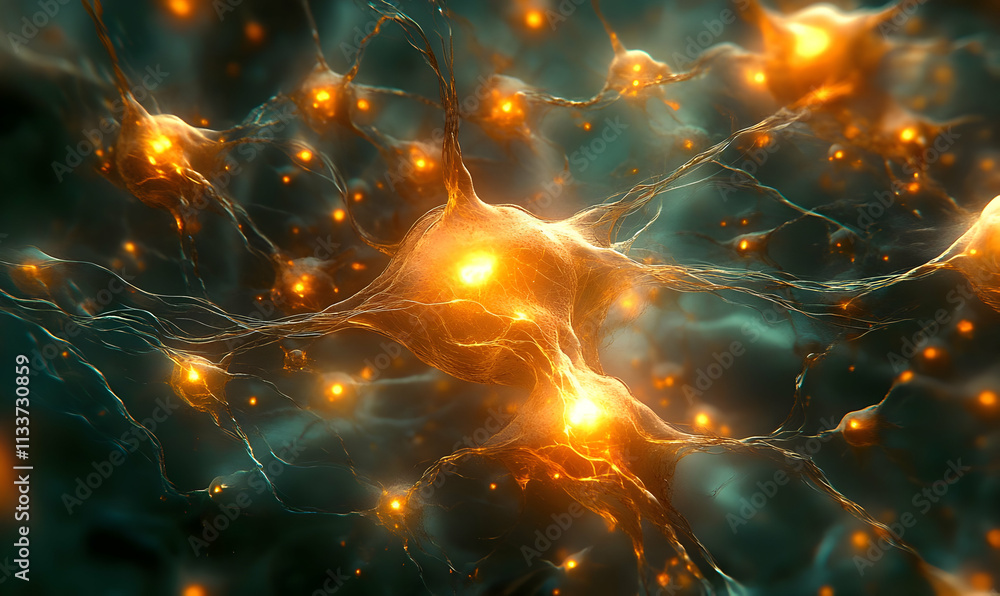 Poster a vibrant depiction of neural connections, illustrating the complexity of the brain's network.