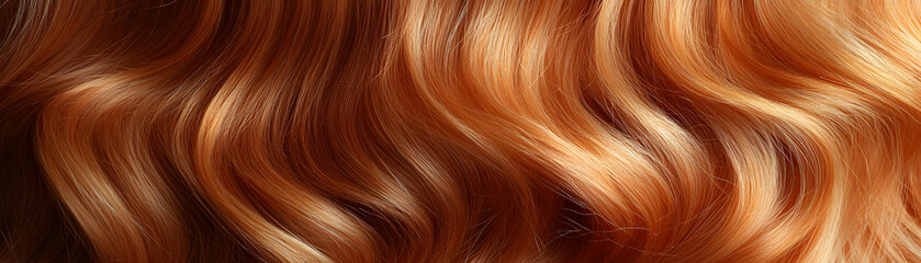 Naklejka premium Auburn Hair Texture, Smooth, Wavy Strands Cascading Beautifully. Hair Care Tips for Radiant Shine and Healthy Growth.
