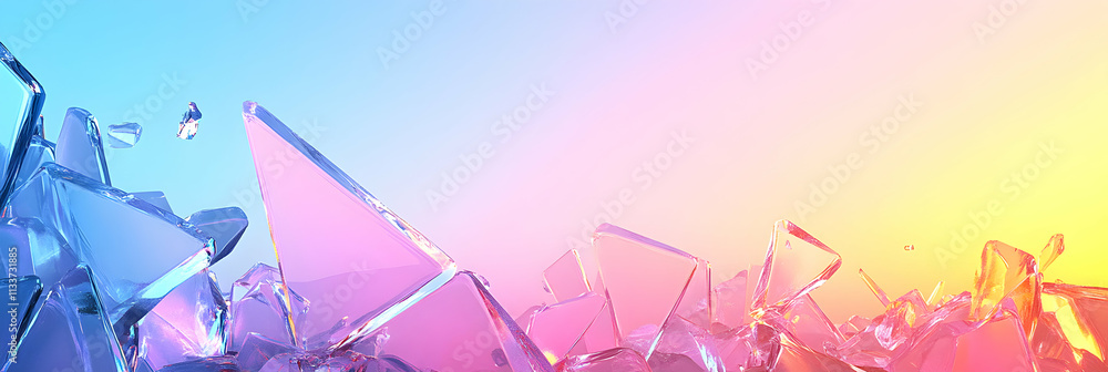 Poster shattered glass prism, abstract colorful fragments explode vibrantly across a gradient background, d