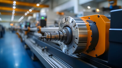 Obraz premium A close-up of a precision machine component in an industrial setting.