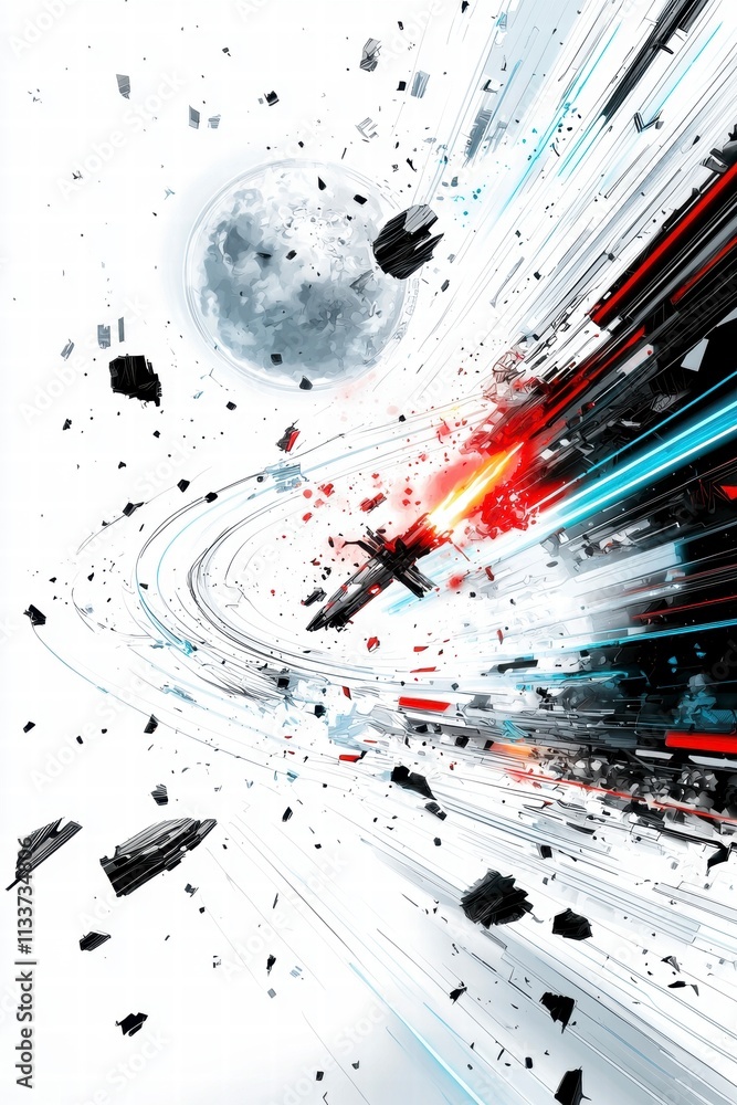 Poster spaceship exploding in space.