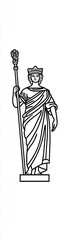 Black and White Illustration of a Crowned Woman with a Scepter