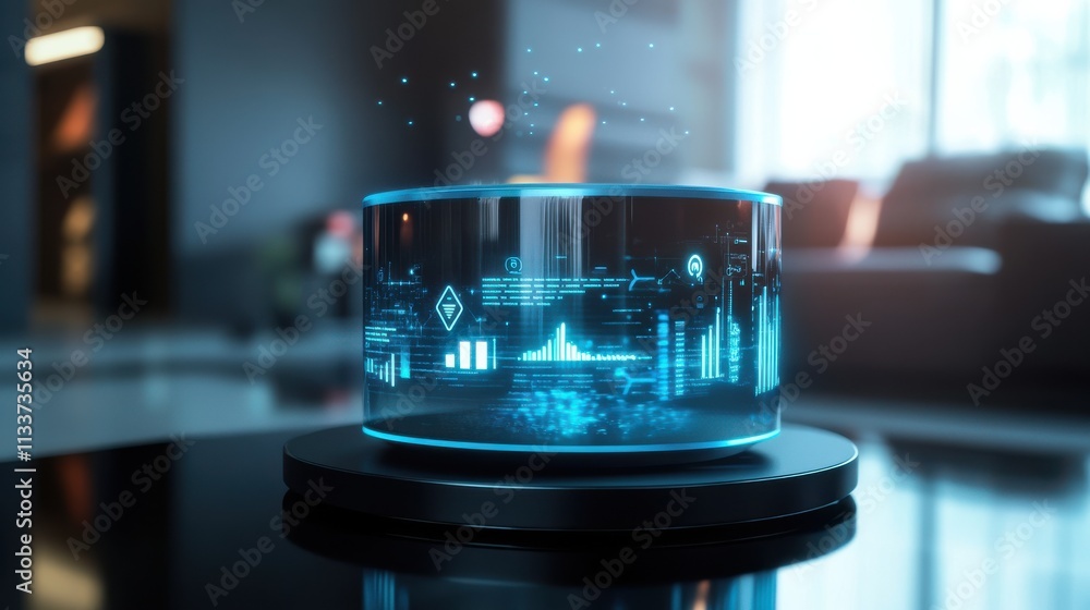 Poster futuristic 3d holographic display showcasing dynamic data visualization