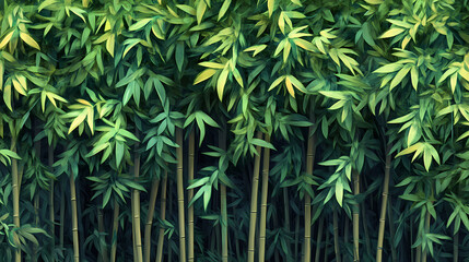 Fototapeta premium Overhead shot of a dense bamboo thicket in the heart of a tropical rainforest environment, tree cover, vegetation, bamboo grove. Thicket. Illustration