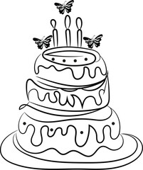 Hand drawn birthday cake outline illustration