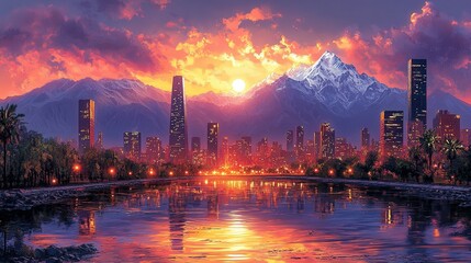Fototapeta premium Santiago Chile Retro Art: A Beautiful Gift Print for Travelers and Decor Lovers