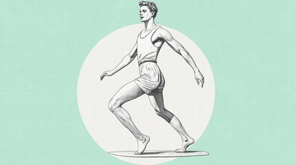 Vintage Illustration of Male Runner in Mid Stride on Light Background