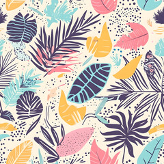 floral flower and leaf elements modern doodle illustrator seamless pattern for wallpaper or background