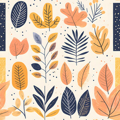 Fototapeta premium floral flower and leaf elements modern doodle illustrator seamless pattern for wallpaper or background
