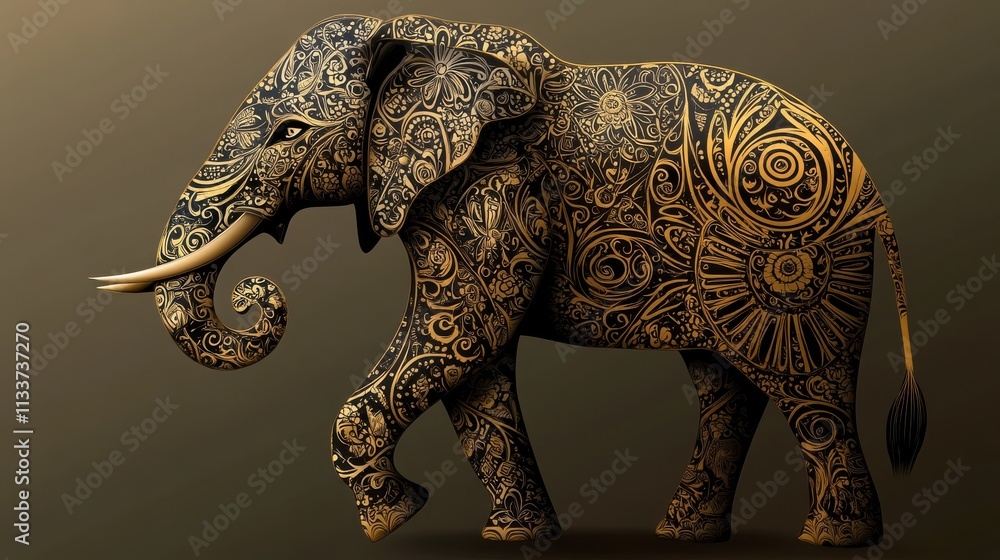 Poster elegant elephant with intricate patterns and design