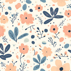 Fototapeta premium floral flower and leaf elements modern doodle illustrator seamless pattern for wallpaper or background
