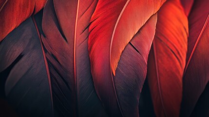 Fototapeta premium Close-up of vibrant red and dark crimson feathers, showing texture and detail.