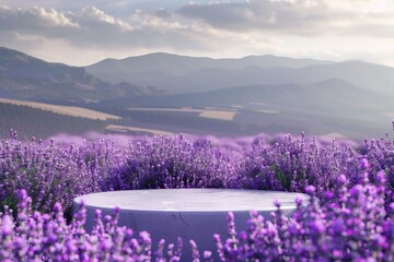High Resolution Image of Lavender Field Podium for Beauty Products and Nature Display