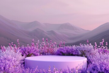 Lavender Podium with Flower Background for NatureThemed Product Showcase