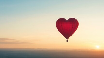 Fototapeta premium Heart Shaped Hot Air Balloon Sunrise Romantic Travel Adventure