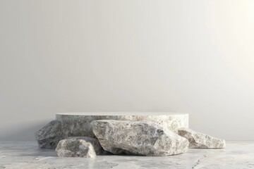 Natural Granite Podium on Light Gray Background for Product Demonstration