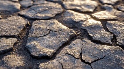 Close-up of Cracked Dry Earth with Sun Glare