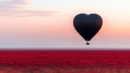 Fototapeta premium Heart Shaped Hot Air Balloon over Red Field at Sunrise