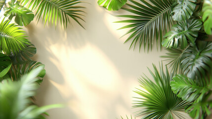 Obraz premium Lush green palm leaves create vibrant and tropical atmosphere, perfect for adding touch of nature to any space. detailed foliage enhances serene ambiance