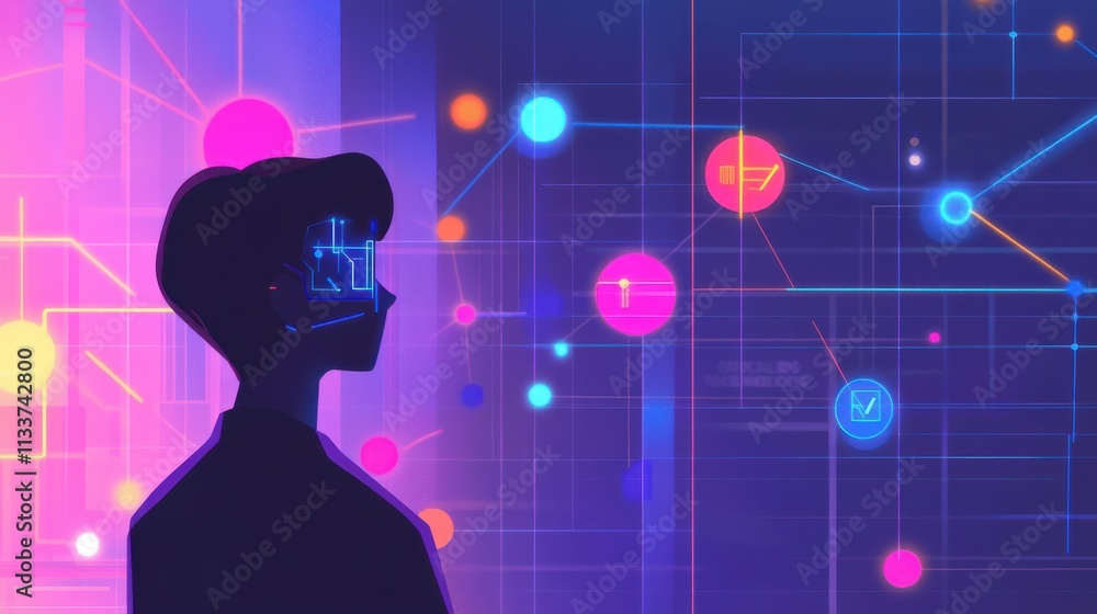 Aufkleber futuristic digital profile with data visualization elements