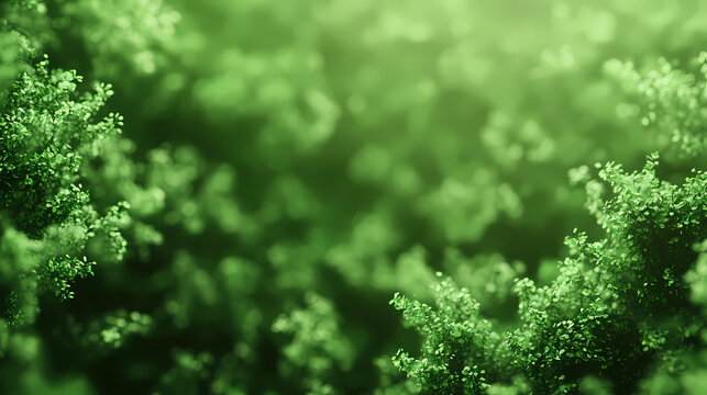Dense thicket of bushes and shrubs blurred into a soft green background , dense thicket, atmospheric perspective, blurred effect. Thicket. Illustration