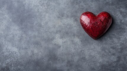 Obraz premium Red Heart on Gray Textured Background Love Romance Valentine s Day