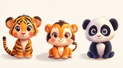 Fototapeta premium Adorable Cartoon Animals in Bright Colors