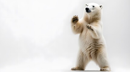 5. A majestic polar bear standing on its hind legs in a white setting