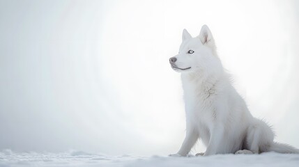 Naklejka premium 25. A beautiful white siberian husky sitting majestically against a white backdrop